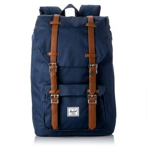 NWOT Herschel Little America Laptop Backpack Navy/Tan Synthetic Leather